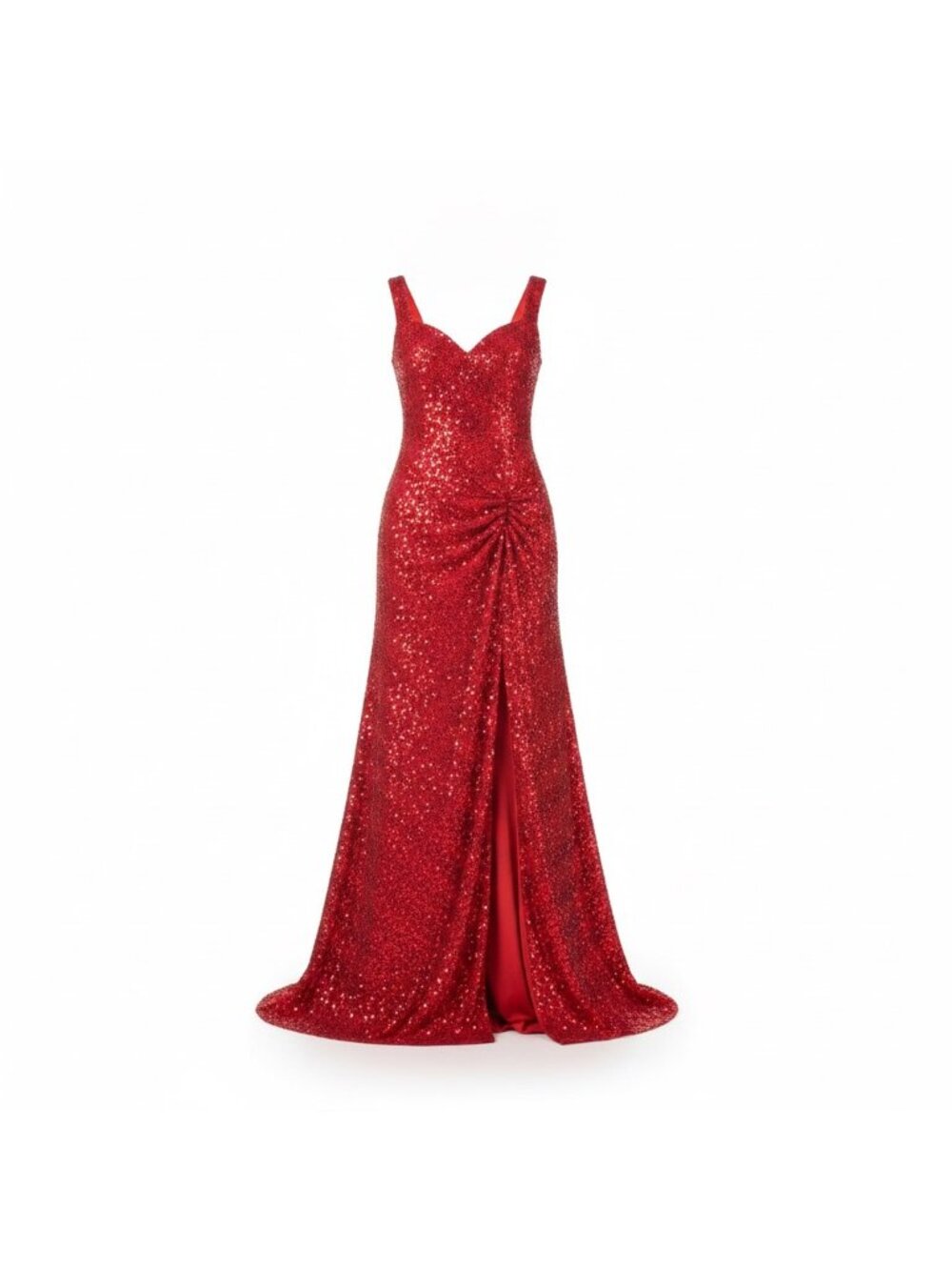 Red Womens Sequined Evening Gown Sleeveless Floor-Length Size 10